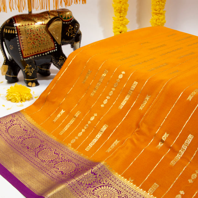 Kuberan Bright Orange With Velvet Mysore Silk Saree – Kuberan Silks