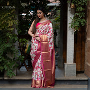 kuberan off white and pink kanchipuram saree