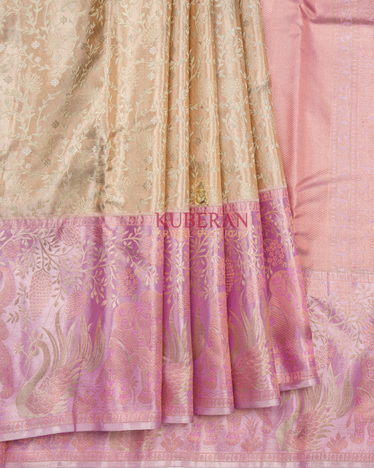 Kuberan Golden With Pink Kanchivaram Silk Saree