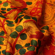 Mustard Kalamkari Prints Kanchipuram Silk Saree