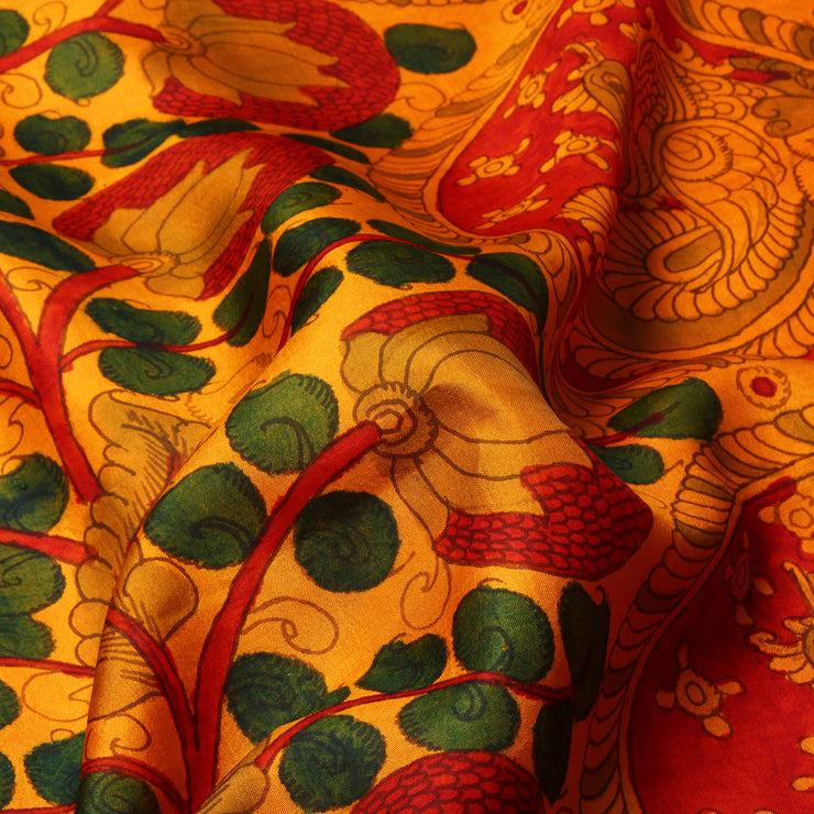 Mustard Kalamkari Prints Kanchipuram Silk Saree