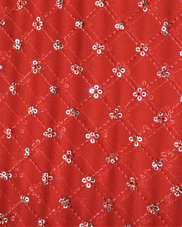 Kuberan Red Sequin Fabric