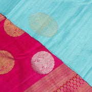 Blue Kanchipuram Dupion Handloom Silk Saree with Pink Accents 