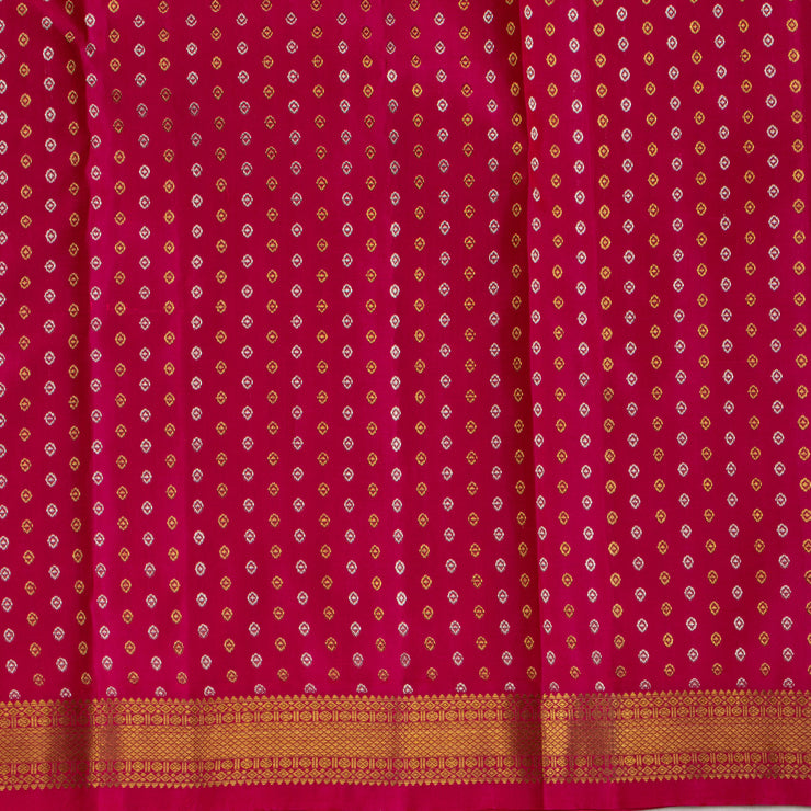 Kuberan Cream With Pink Kanchivaram Ikkat Silk Saree