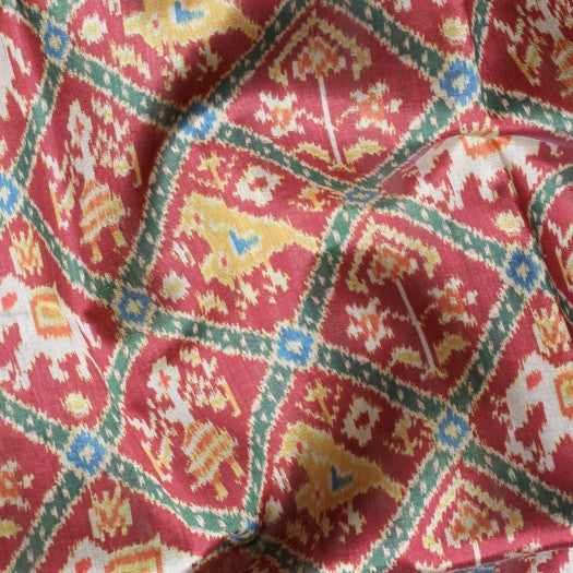 Kuberan Brick Red Raw Silk Printed Saree
