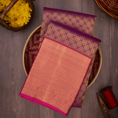Purple with Pink Border Kanchivaram Silk Saree