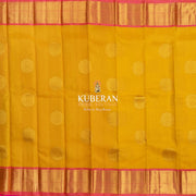 Yellow with Pink Border Organza Kanchipuram Silk Saree