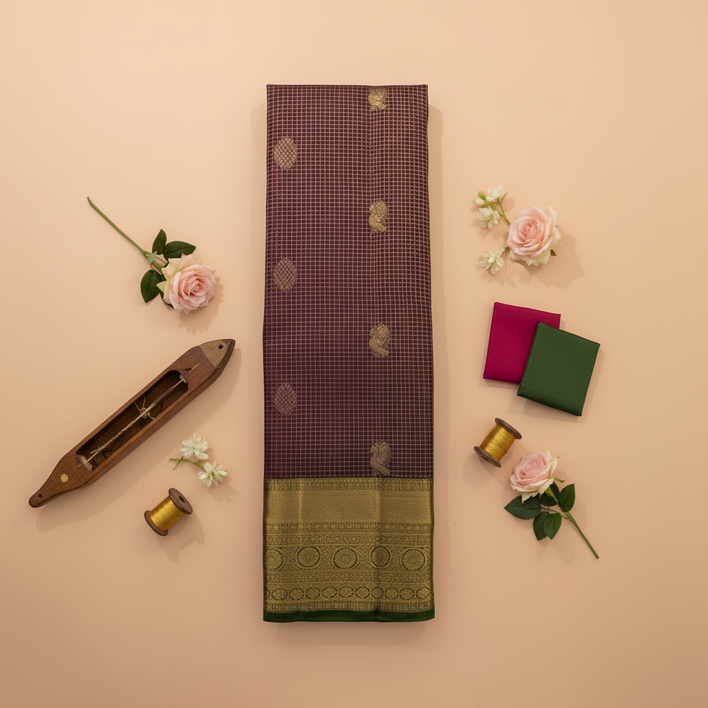 Kuberan Maroon with Golden Kanchipuram Silk Saree