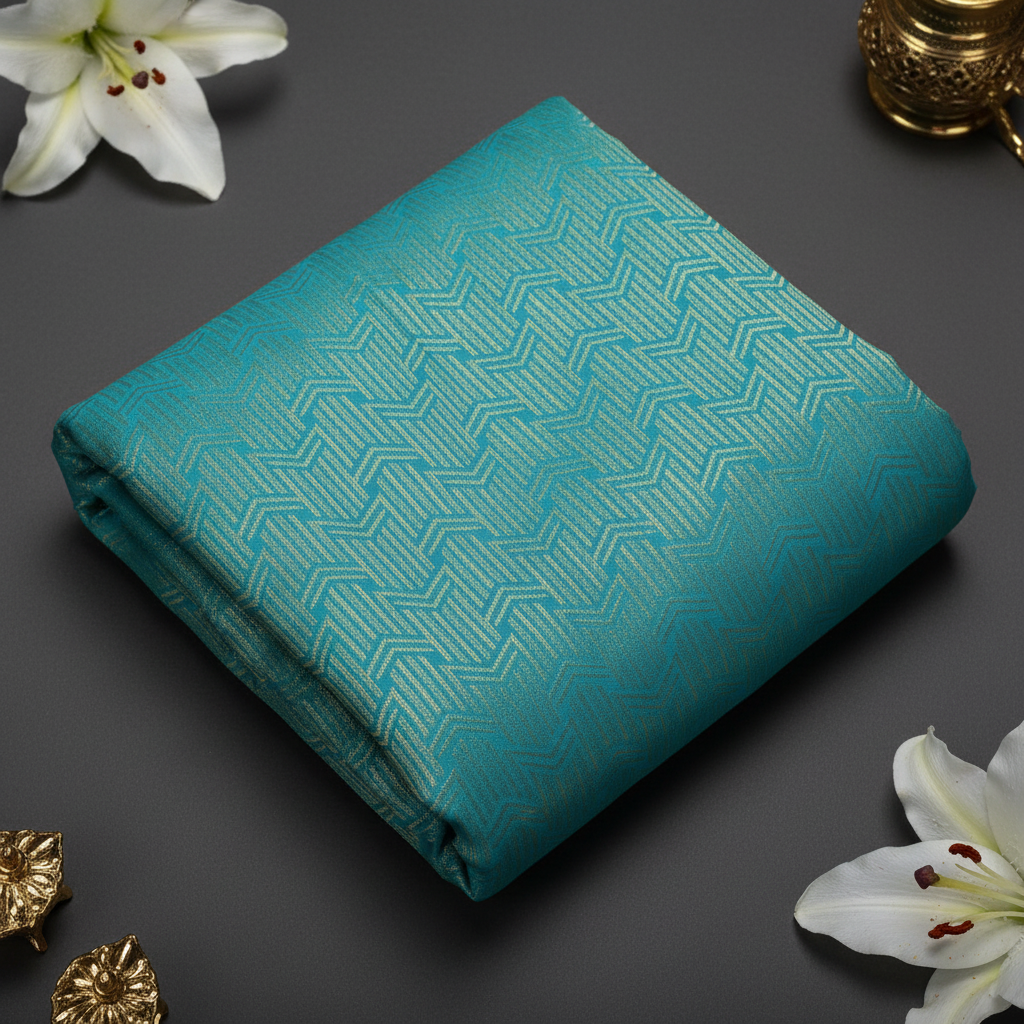 Kuberan Turquoise and Gold Kanchipuram Silk Saree
