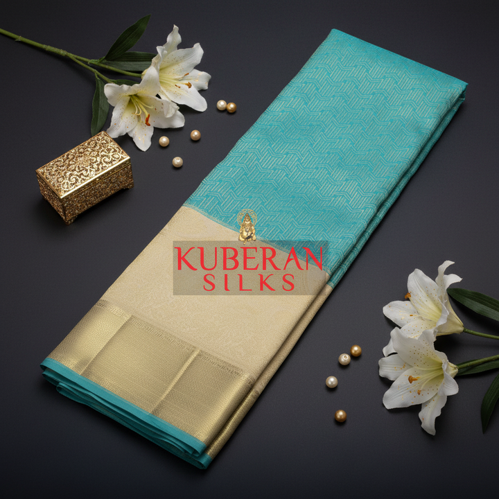 Kuberan Turquoise and Gold Kanchipuram Silk Saree