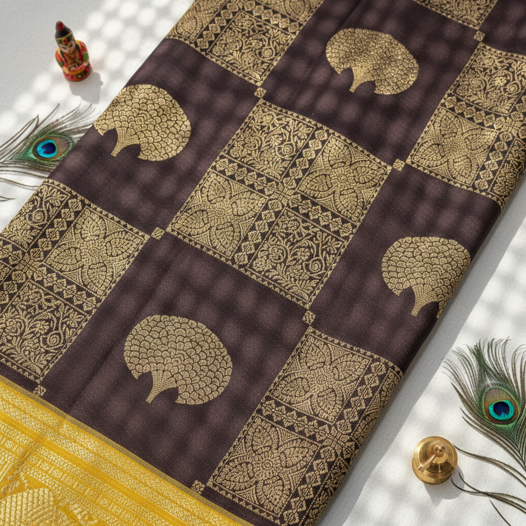 Kuberan Brown Kanchipuram Silk Saree