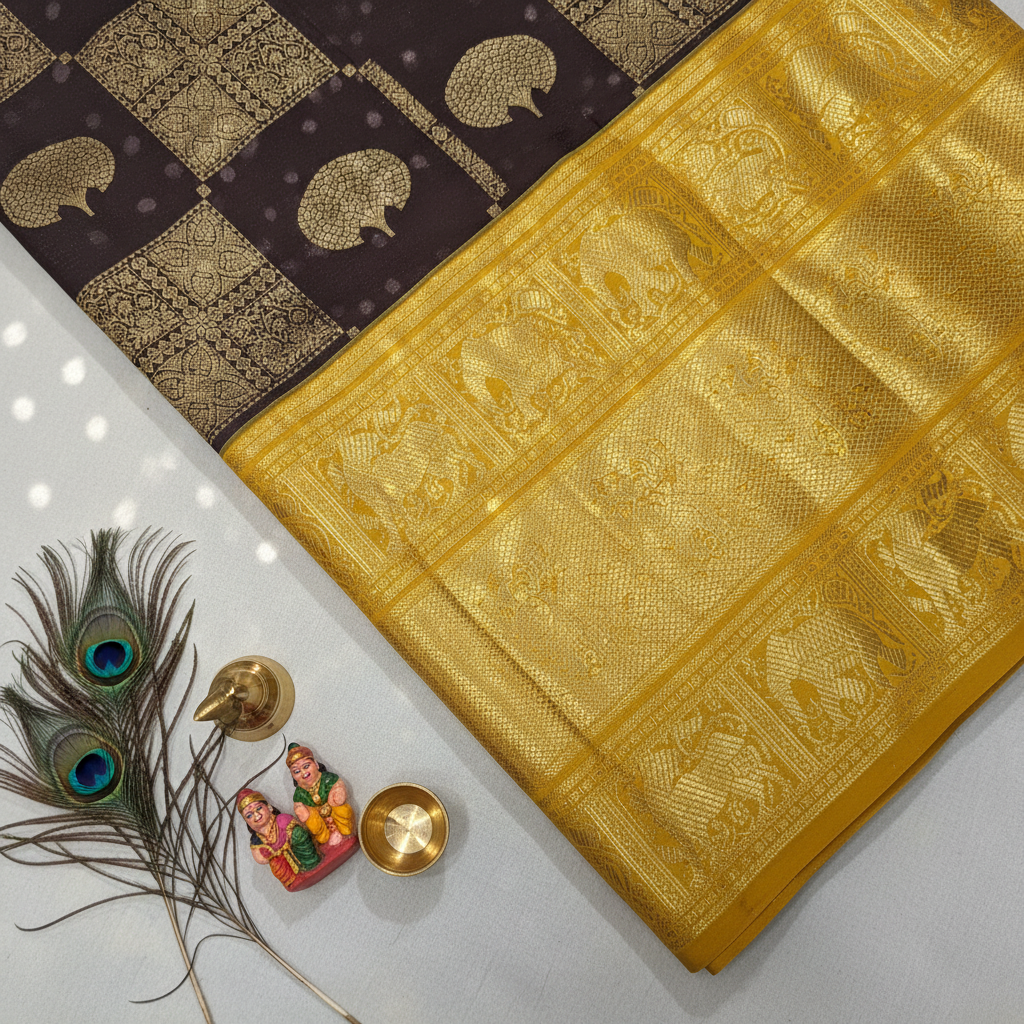 Kuberan Brown Kanchipuram Silk Saree