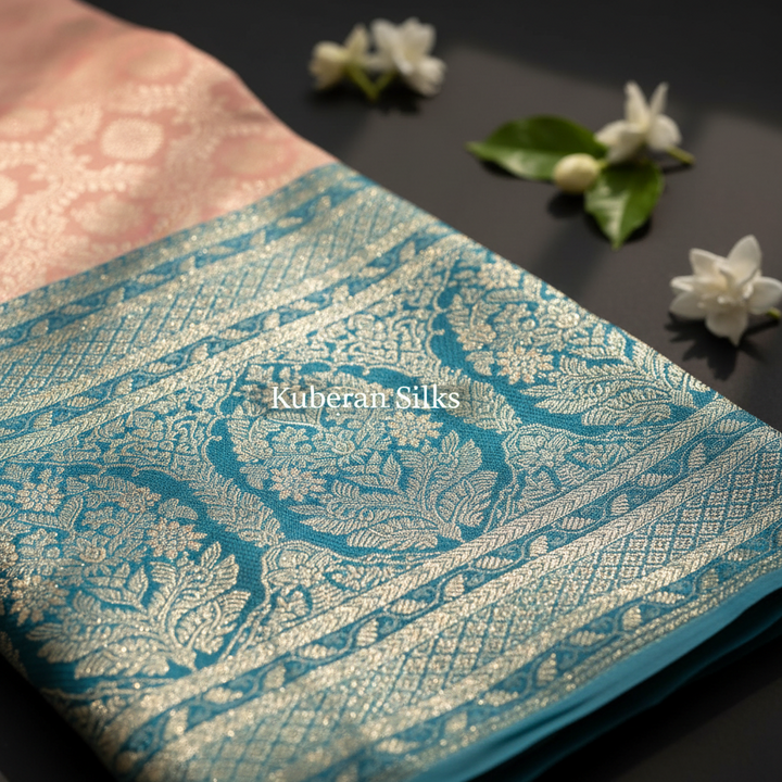 Kuberan Pink and Teal Kanchipuram Silk Saree