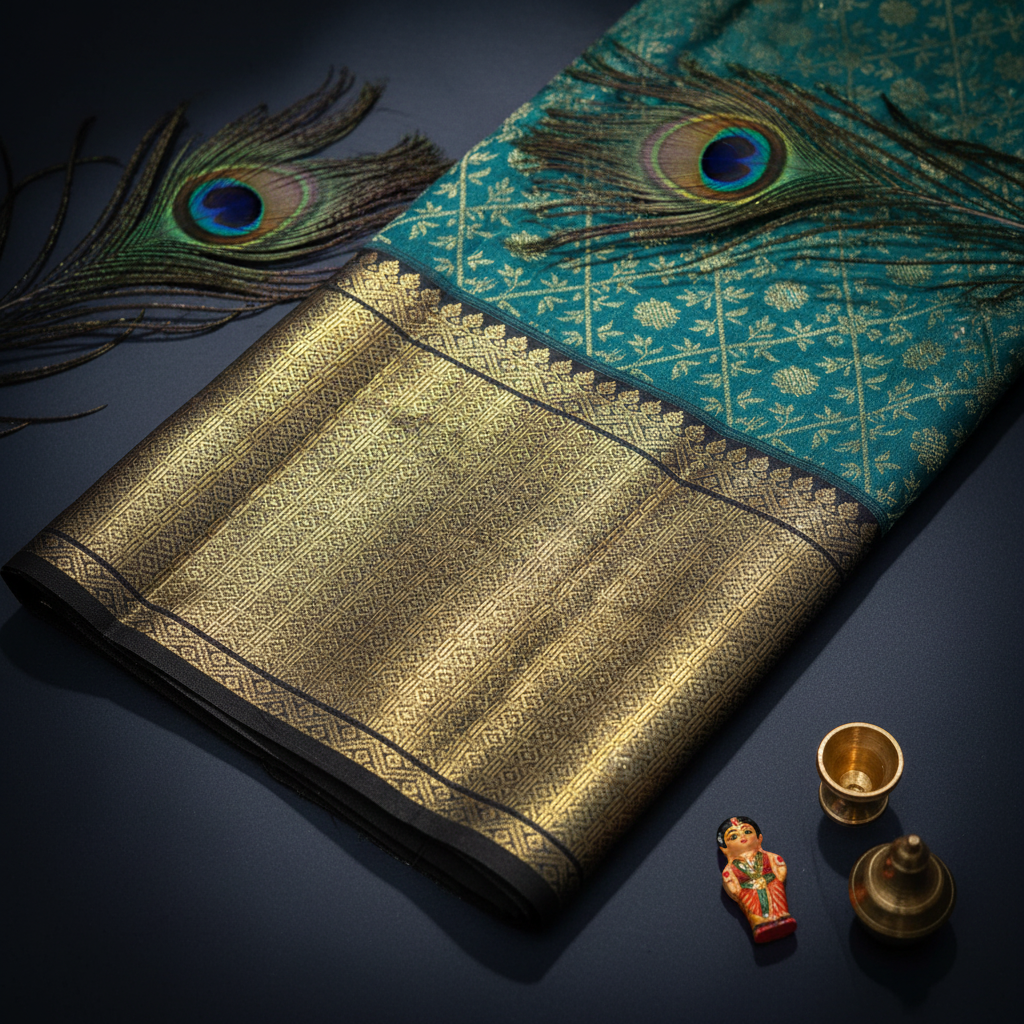 Kanchipuram Turquoise Kanchipuram Silk Saree