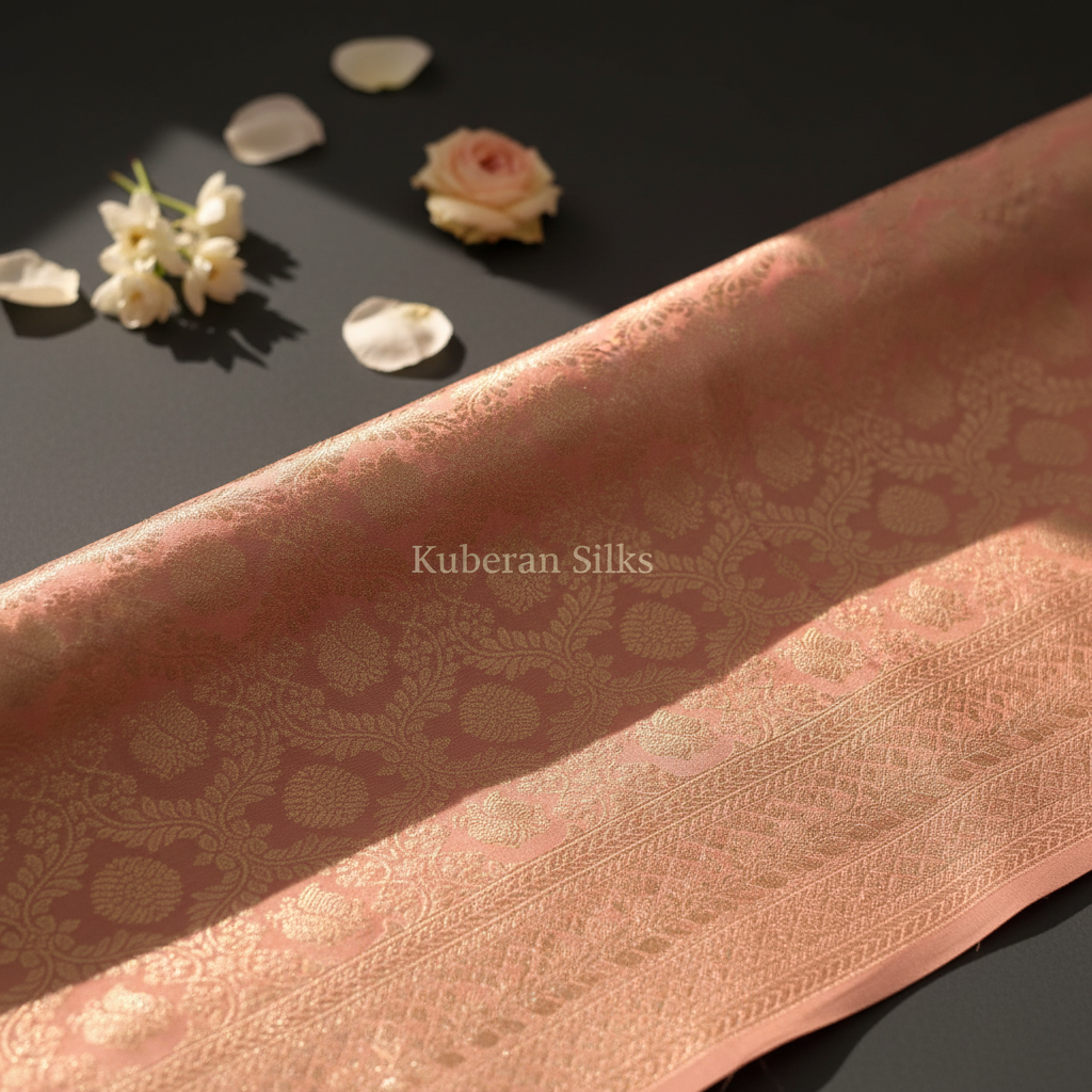 Kuberan Pink and Teal Kanchipuram Silk Saree