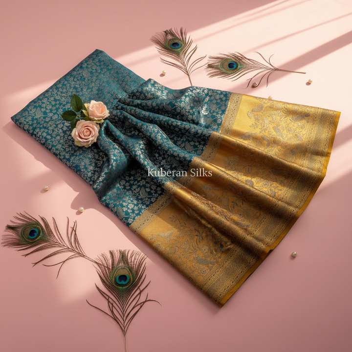 Kuberan Rama Green and Golden Kanchipuram Silk Saree