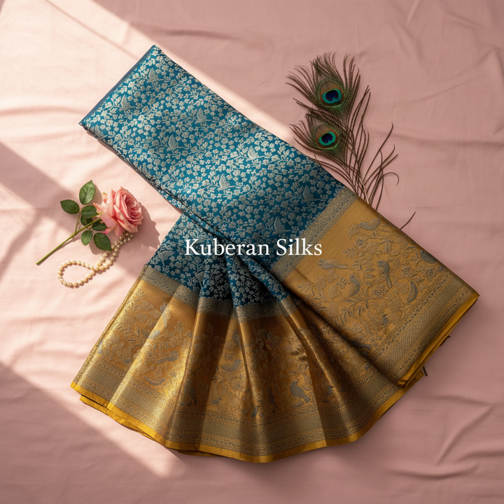 Kuberan Rama Green and Golden Kanchipuram Silk Saree
