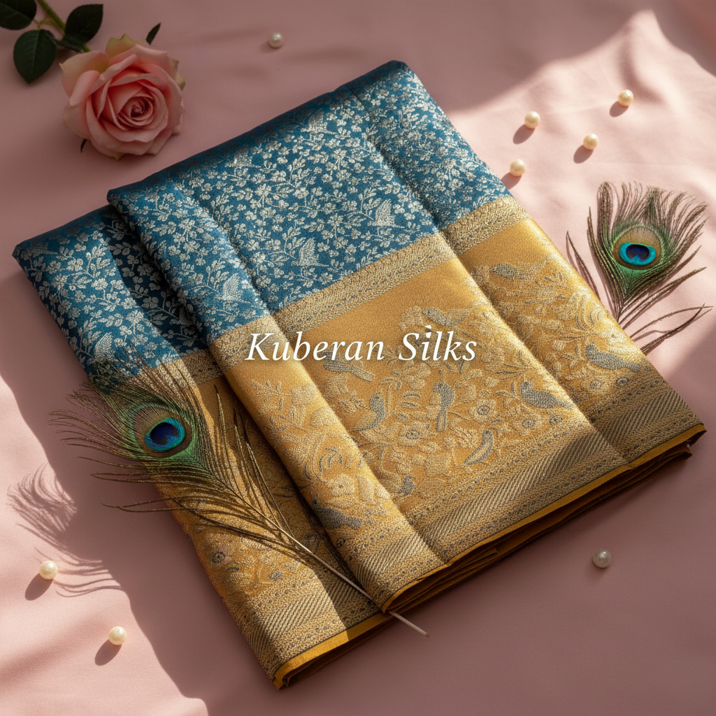 Kuberan Rama Green and Golden Kanchipuram Silk Saree