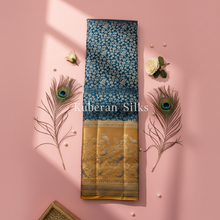 Kuberan Rama Green and Golden Kanchipuram Silk Saree