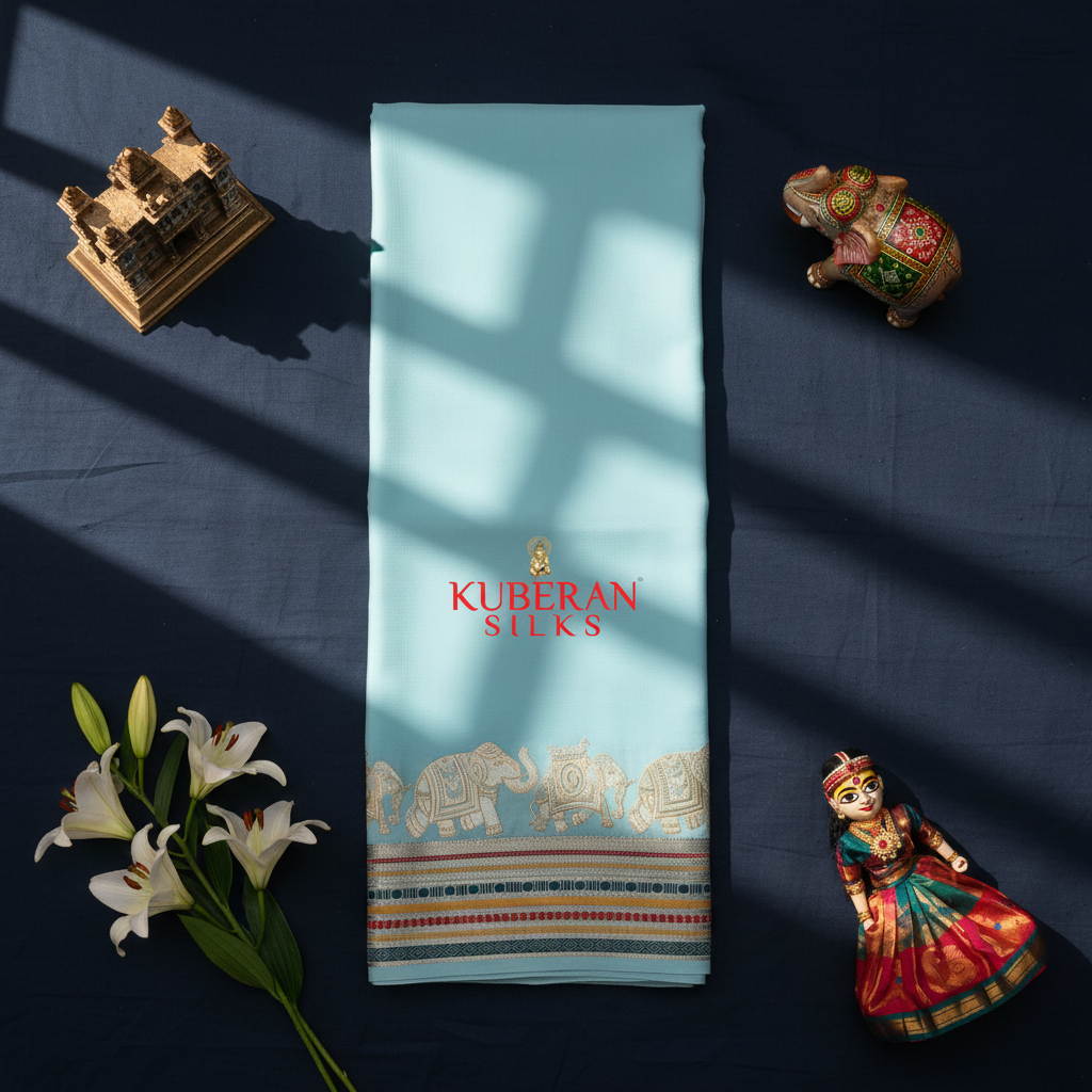 Kuberan Sky Blue Mysore Silk Saree