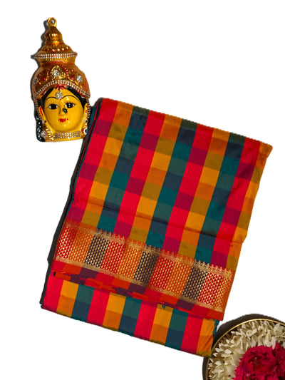 KUBERAN PINK YELLOW GREEN MULTICOLOR STRIPES 9 YARD SAREE