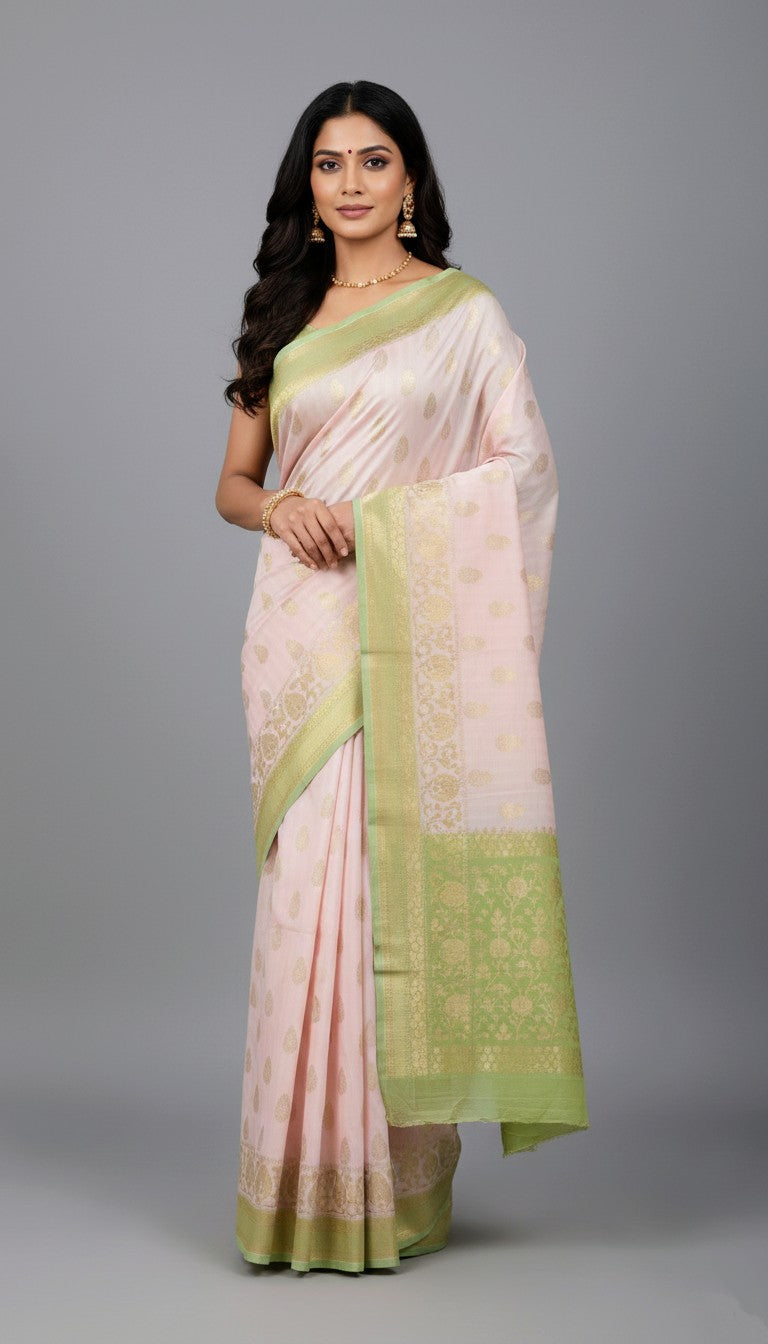 KUBERAN WHITE GREEN RAW SILK SAREE