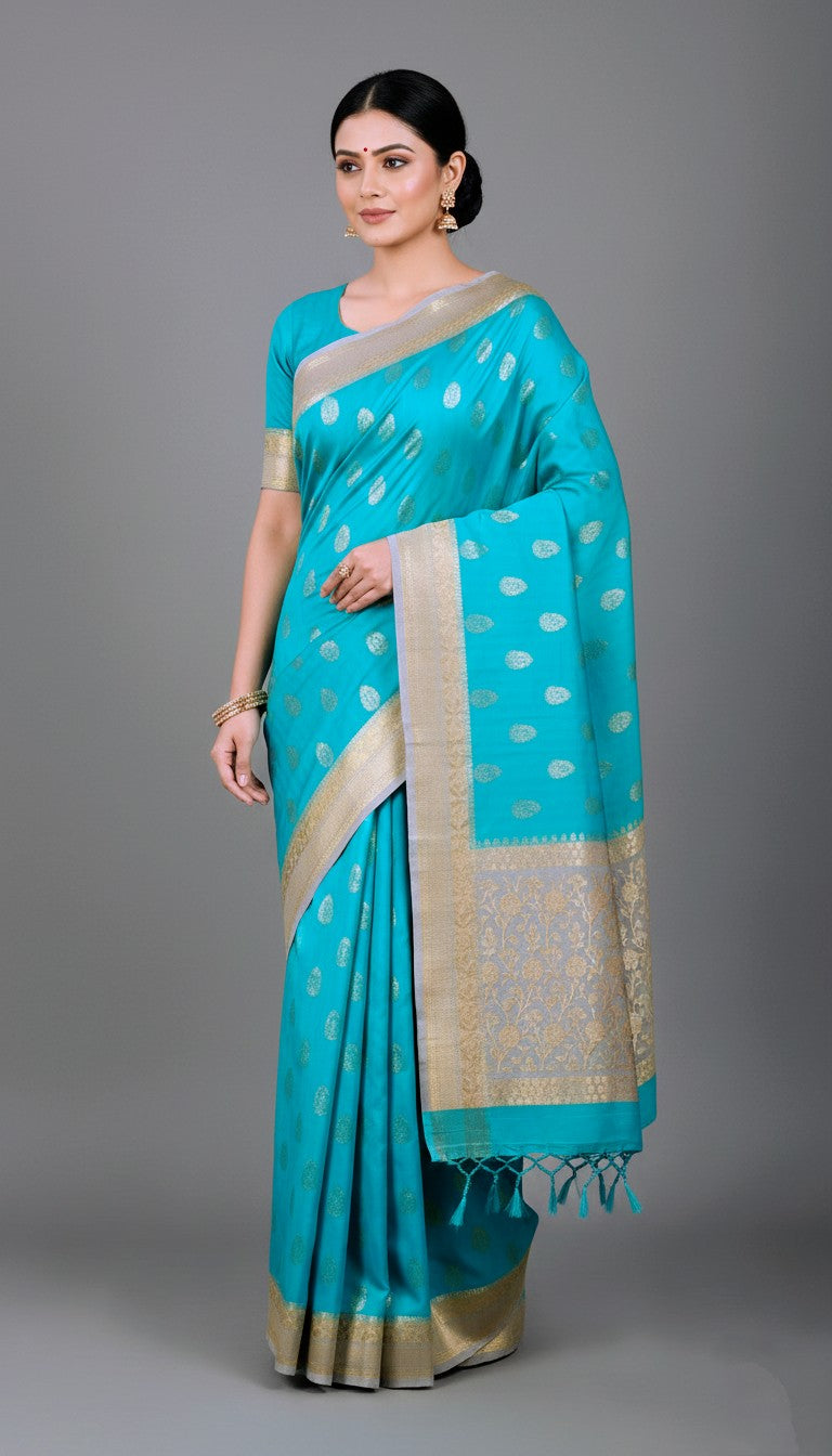 KUBERAN SKY BLUE RAW SILK SAREE