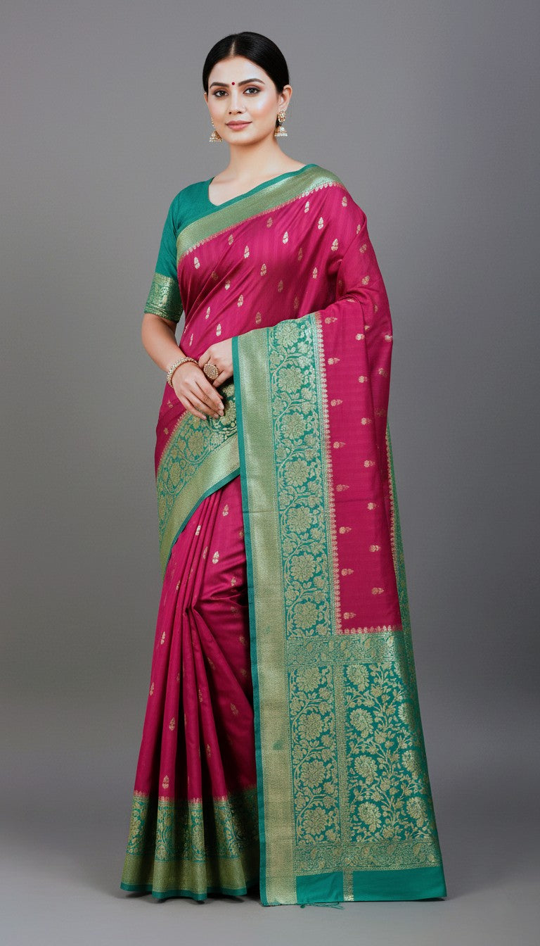 KUBERAN DARK PINK RAW SILK