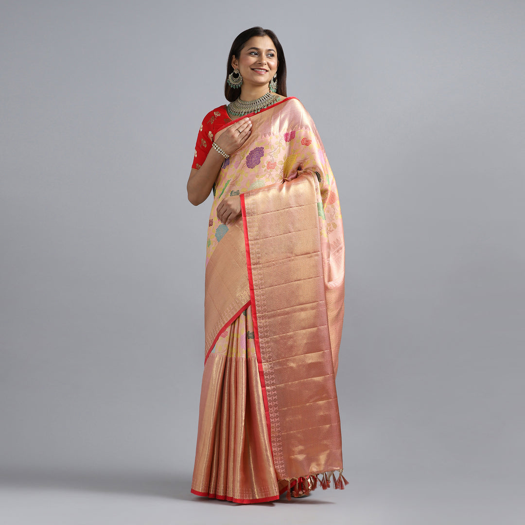 Kuberan Peach Designer Kanchivaram Saree
