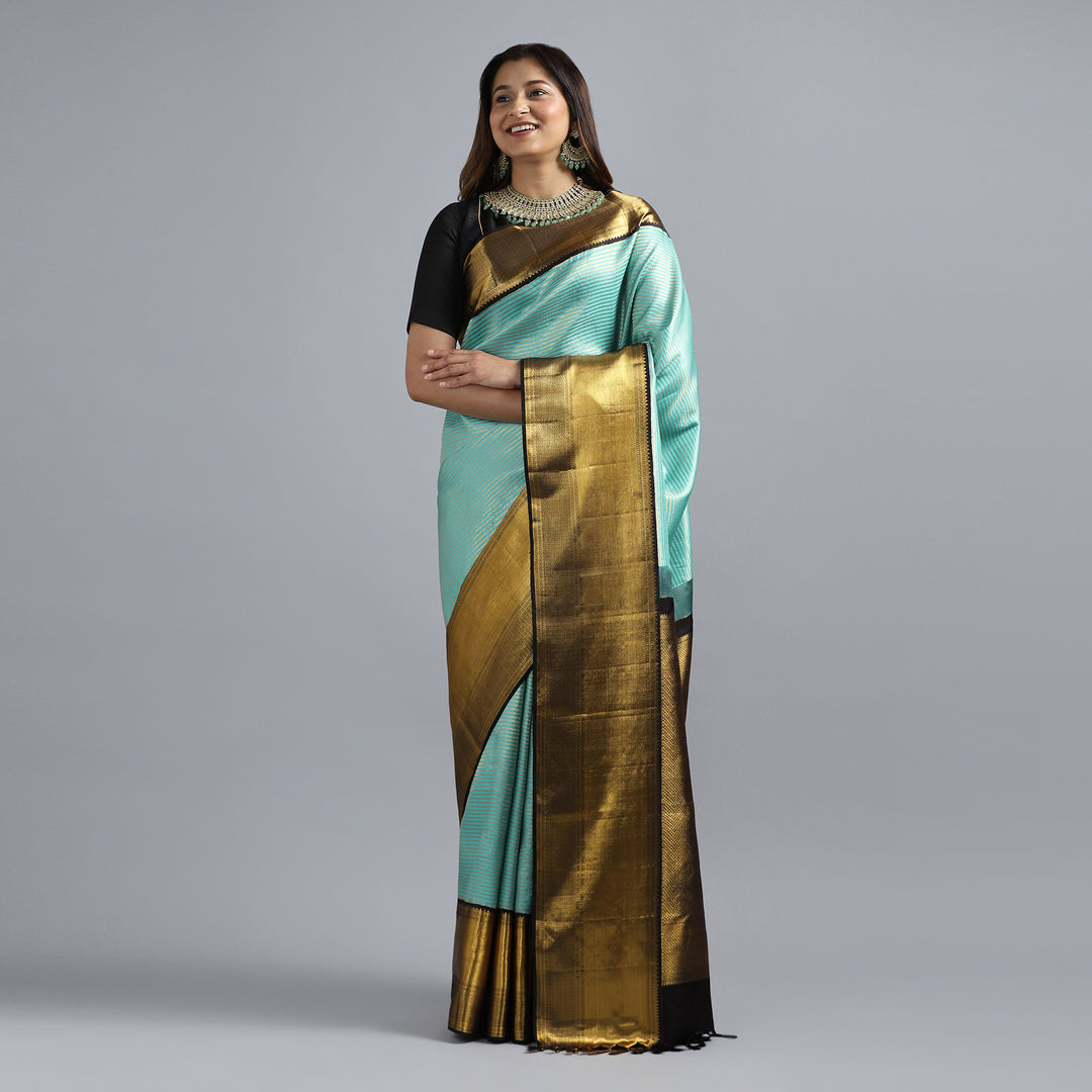 Kuberan Blue With Black Kanchivaram Saree