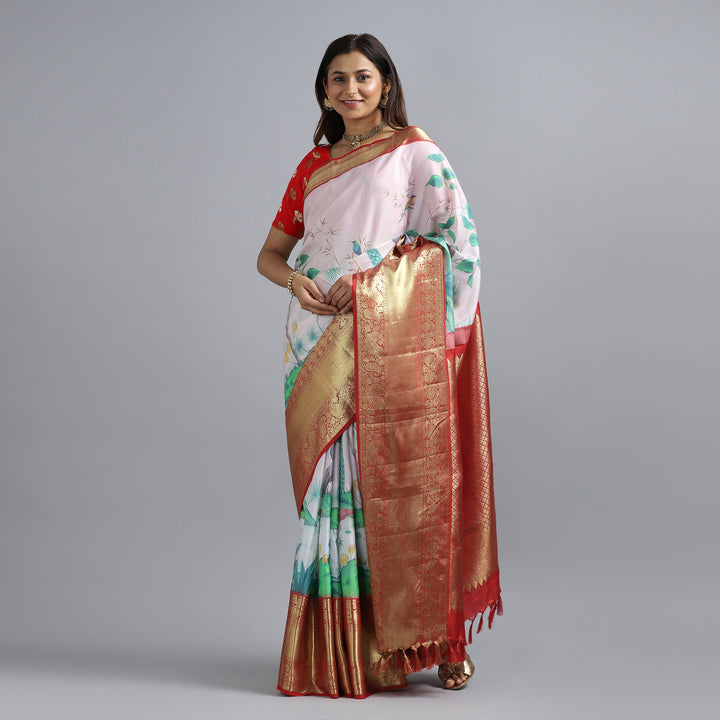 Baby Pink Kalamkari Saree 