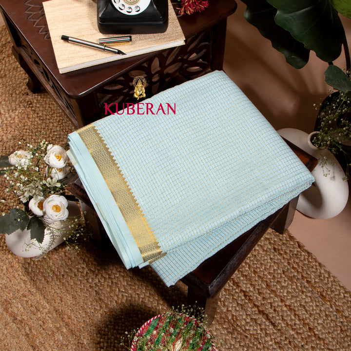 Kuberan Tropical Blue Kalamkari Mysore Silk Saree