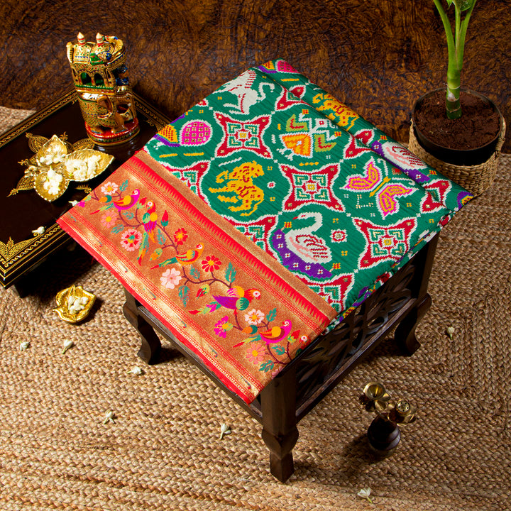 Kuberan Bottle Green Paithani Patola saree