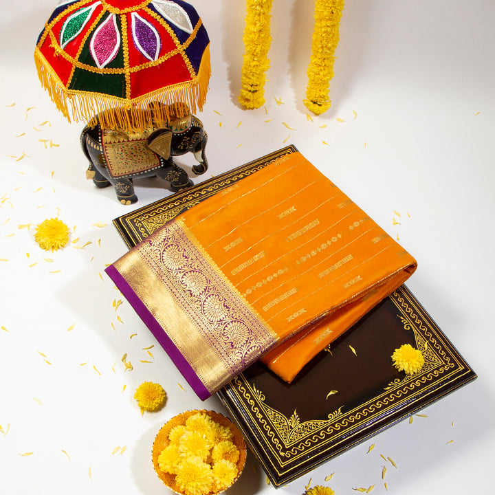 Kuberan Bright Orange With Velvet Mysore Silk Saree