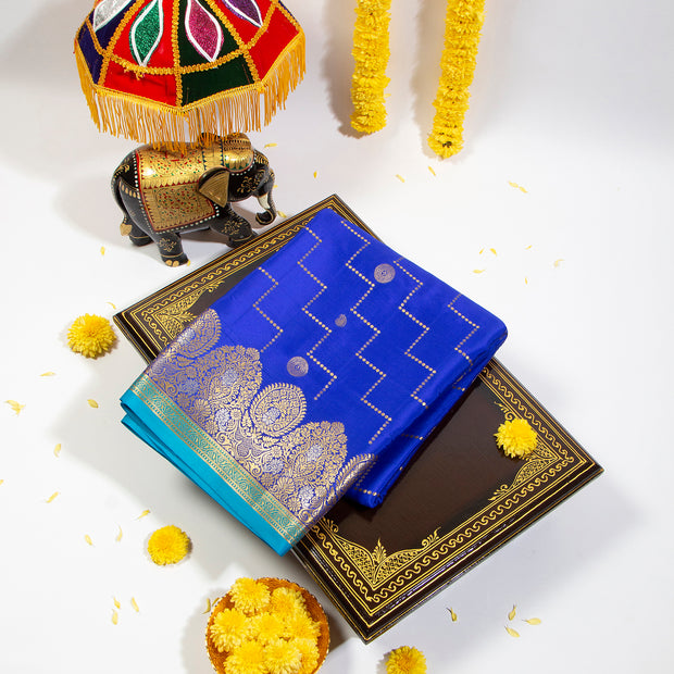 kuberan Royal Blue with Teal Blue mysore silk saree