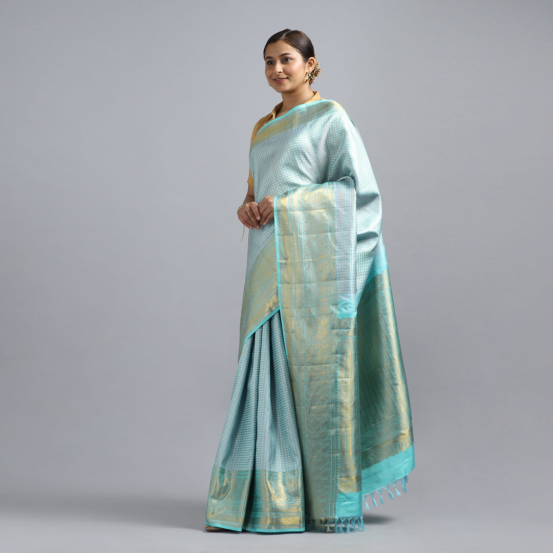 Turquoise Blue Kanchivaram Saree