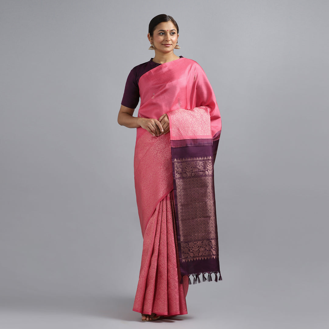 Kuberan Rama Green With Coffee Brown Kanchivaram Saree