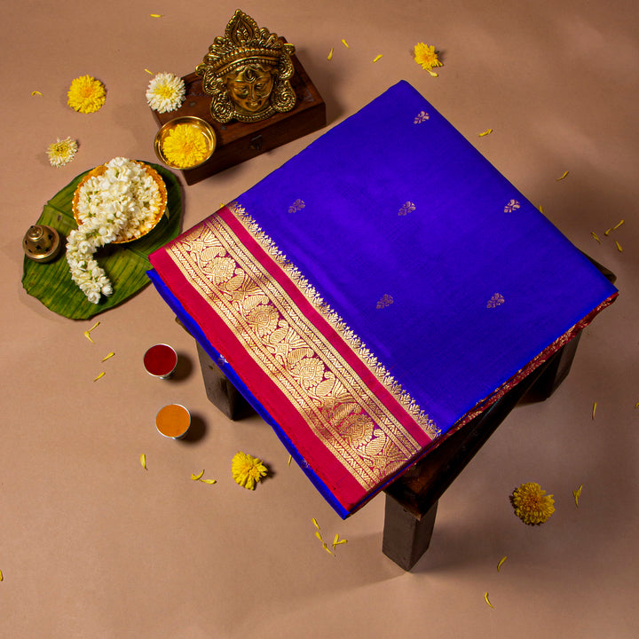Kuberan Violet Blue With Pink 9 Yards Silk Saree