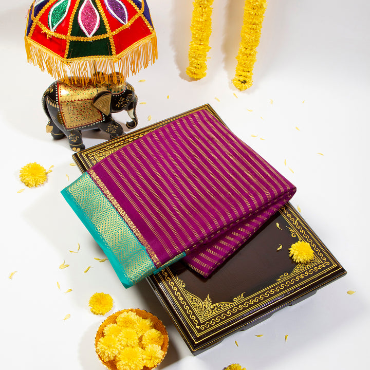 KUBERAN REDDISH magenta WITH Teal Blue MYSORE SILK SAREE