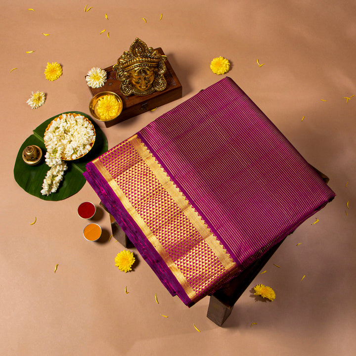 Kuberan Grape Purple With Gold 9 Yards Silk Saree