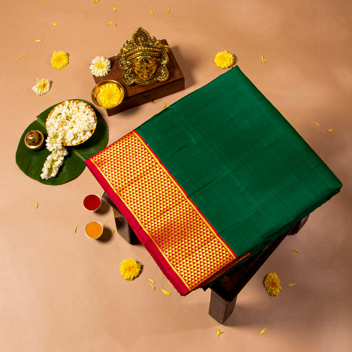 Kuberan Bottle Green With Rose Red 9 Yards Silk Saree