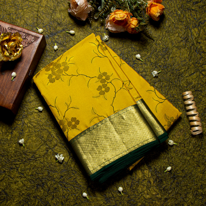 Kuberan Mustard Yellow And Bottle Green Kanchivaram  Saree