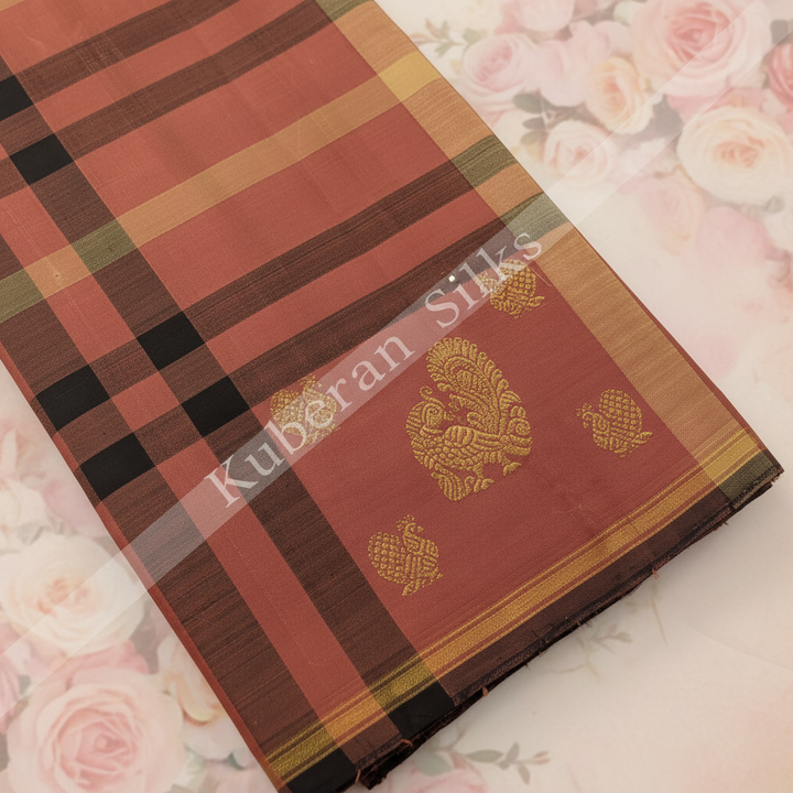 Kuberan Coral and Brown Kanchipuram Silk Saree