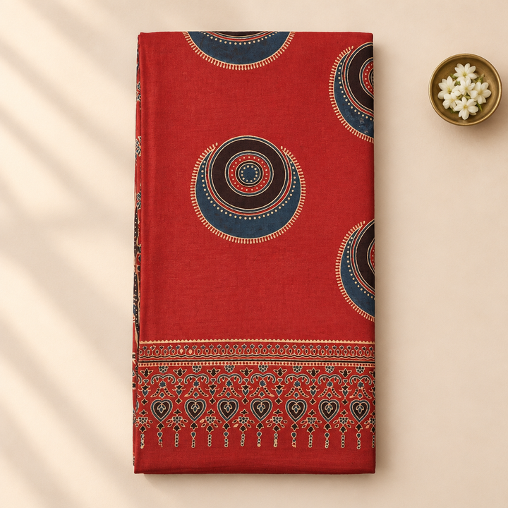 KUBERAN RED AJRAKH PRINT SAREE