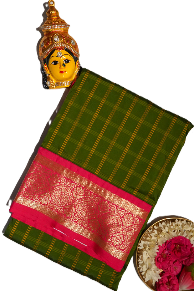 KUBERAN PARROT GREEN 9 YARD SAREE