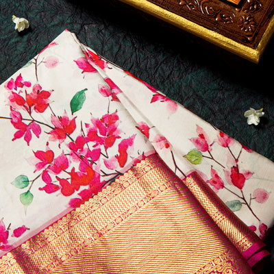 kuberan off white and pink kanchipuram saree
