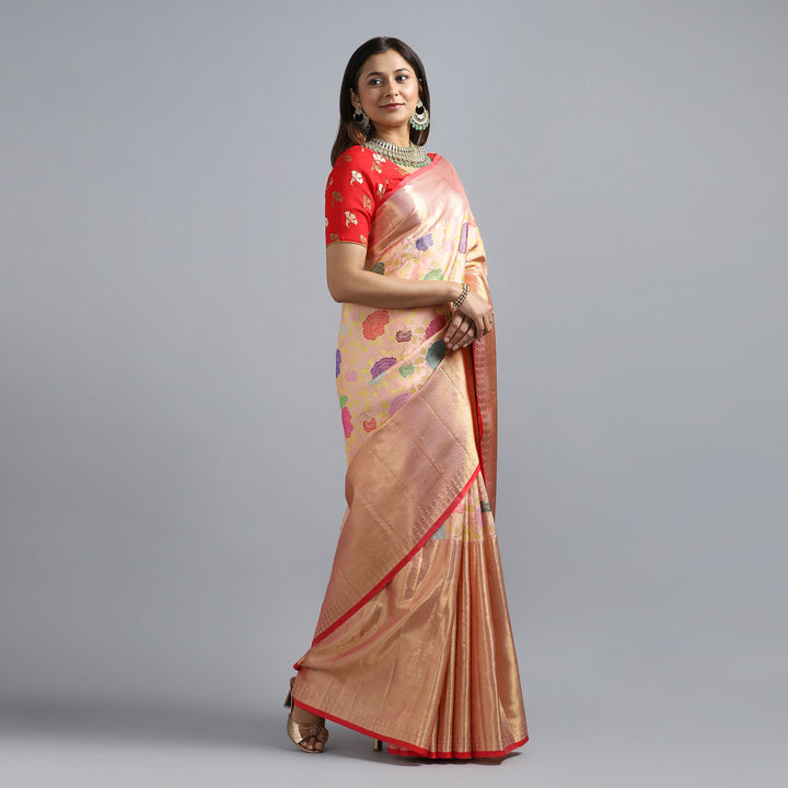 Kuberan Peach Designer Kanchivaram Saree