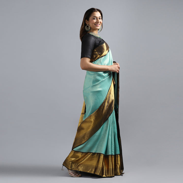 Kuberan Blue With Black Kanchivaram Saree