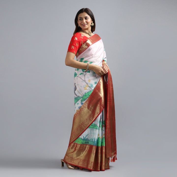 Baby Pink Kalamkari Saree 