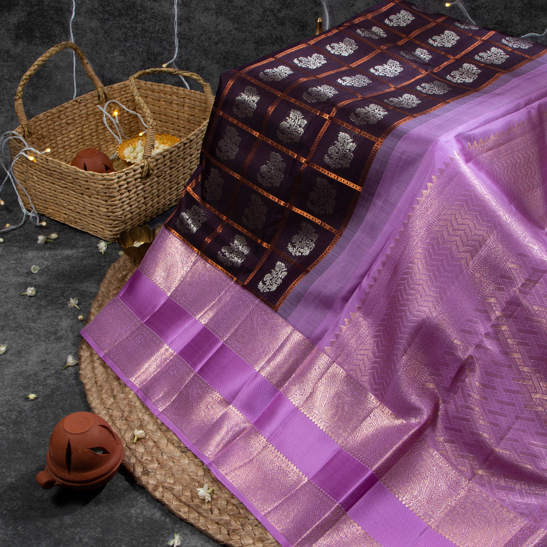 Kuberan Grape Wine With Lavender Pink Kanchivaram Saree
